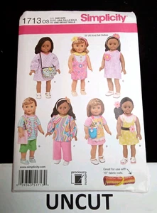SIMPLICITY UNCUT Pattern 1713 18" Doll Clothes Pants Dress Top Apron Handbag NEW - Picture 1 of 8
