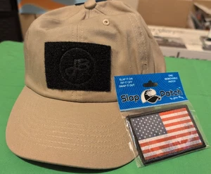 USA John Boy Slap Patch Khaki Cotton Baseball Cap & USA Weathered Flag Patch - Picture 1 of 3