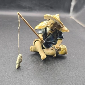 Mudman Fischer Angelrute Bonsi Figur Ton Keramik glasiert Keramik Statue - Bild 1 von 12
