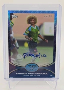 2025 Topps MLS 30th Anniversary Carlos Valderrama Blue Logo Foil Auto /30 - Picture 1 of 3