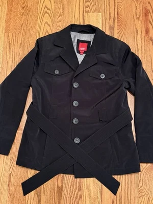 Abrigo chaqueta grande Esprit Outerwear para mujer negro manga larga botón delantero con cinturón Foto 1 de 4