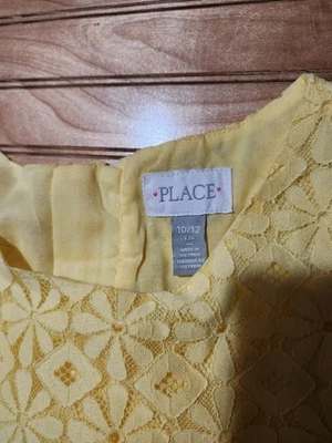 Vestido The Childrens Place Niñas Talla L 10-12 Amarillo Floral Encaje Forrado Manga Corta Foto 1 de 4