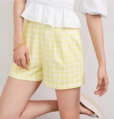 Новый Hutch ANTHROPOLOGIE женщин размер 8 плиссированные GINGHAM короткие желтый высокая талия - Изображение 1 из 4