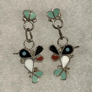 Vintage Zuni Kolibri Ohrstecker Sterling Multi Stein Inlay - Bild 1 von 3