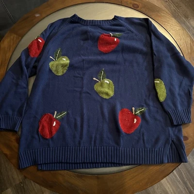 Teacher Apple Sweater Back to School The Quacker Factory 2X  Green Red Blue - Image 1 of 4
