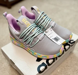 Adidas Lite Racer Adapt 7.0 K kids shoes - Grey/Aqua/Lilac - SIZE 5.5 US, NEW - Picture 1 of 8