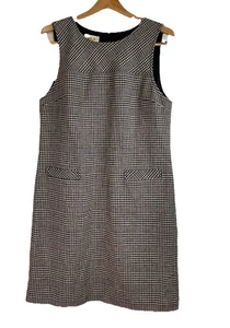Talbots Damen Gr. 12 ärmellos Wollmischung Hahnentritt Etuikleid gefüttert Reißverschluss hinten - Bild 1 von 8