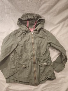 Isaac Mizrahi girls Khaki Hooded Jacket With Pink Fringe and Pockets 10/12 - Picture 1 of 8