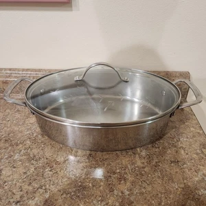Princess House 18/10 Stainless Steel 5 Qt Oval Roaster Pot w/ Etched Glass Lid - Picture 1 of 8