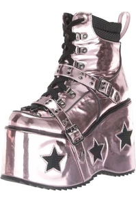 Futuristische Metallic Pink 11 Ellie Plateau Stiefel Star Y2K Rave Cyber Goth Bratz - Bild 1 von 5