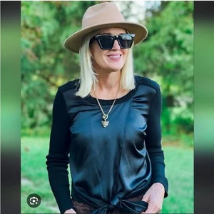 Cabo #4288 Damen Langarm schwarz Crosstie Pullover Bluse, Größe M - Bild 1 von 7