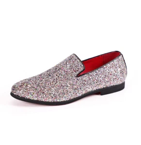 Men's Pointy Toe Glitter Sequin Loafers Moccasin Gommino Party Dress Shoes Size - Picture 1 of 32