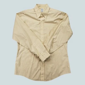 Camisa de vestir Brooks Brothers 1818 para hombre amarilla a cuadros con botones talla 16-35 - Imagen 1 de 14