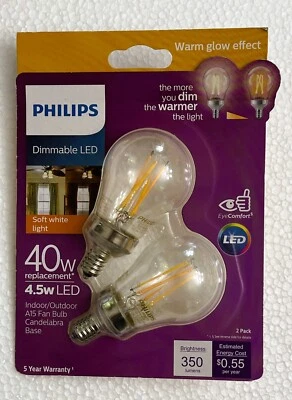 Philips 40W Indoor/Outdoor Fan Clear A15 LED Light Bulb Candelabra Base Dimmable - Image 1 of 2