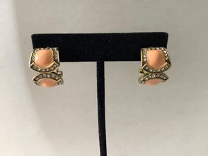 AUTHENTIC SIGN HEIDI DAUS ENAMEL & CLEAR CRYSTAL DECO LEAVERBACK EARRINGS NO RE - Picture 1 of 7