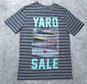 Hurley "Yard Sale" Graphic T Shirt Men Small Gray Striped Short Sleeve Skate - Picture 1 of 11