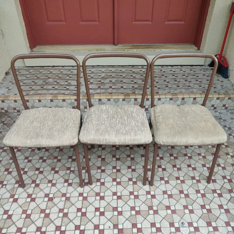 Set of 3 Beige Cosco Gatefold Folding Fabric Seat Chairs Cover