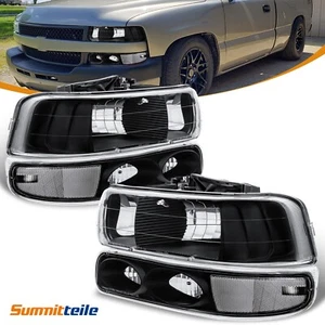Front Black Headlights Bumper Light For Chevy Silverado Suburban 1500 2500 Tahoe - Picture 1 of 13