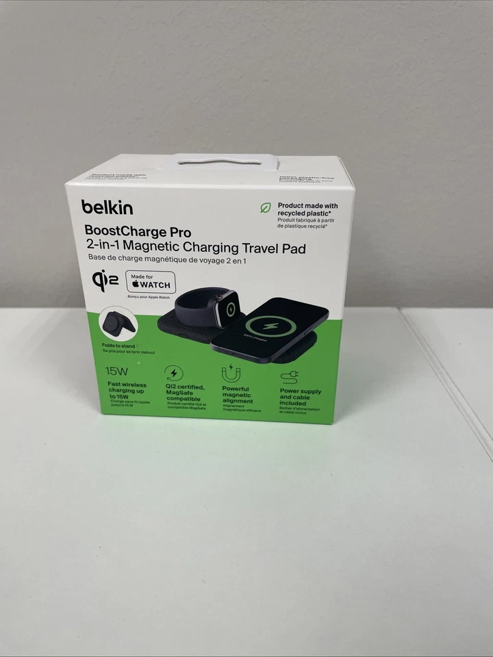Belkin Qi2 2-in-1 Travel Pad Fast Charging MagSafe Compatible Black -