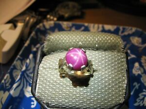 EX LARGE 12MM BURGUNDY LINDE STAR SAPPHIRE RING 925 STERLING SILVER SIZE 7