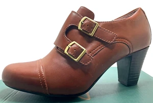 CLARKS 62598 SAPPHIRE ATHENA LEATHER SHOES 7M BROWN - Picture 1 of 4