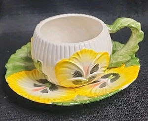Fitz & Floyd Stiefmütterchen Parade gelb Teetasse & Untertasse Floral FF handbemalt - Bild 1 von 15