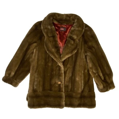 Abrigo sintético marrón vintage Adolph Schuman para Lilli Ann chaqueta forrada roja Inglaterra Foto 1 de 4
