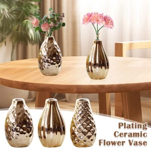 Plating Ceramic Flower Vase Golden Decorative Modern Art Vases Home Desk Display - Picture 1 of 15