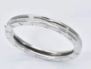 Bvlgari 18k White Gold & Diamond "B.Zero1" Bangle Bracelet. - Picture 1 of 9