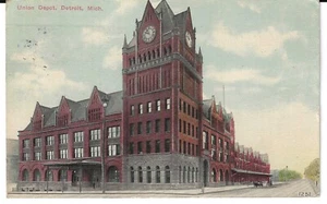 Union Depot, Detroit, Mich. 1915's used card with tracks and horse carriage - Picture 1 of 2