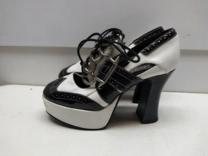 Funtasima Black White Patent Vegan High Heel Platform Wingtip Women Shoe 6.5-7M  - Picture 1 of 8