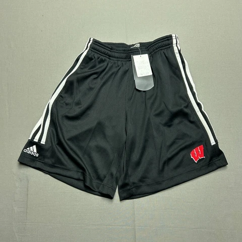 Vintage Wisconsin Badger Shorts Mens Small Black Adidas Basketball Running NWT A Cover