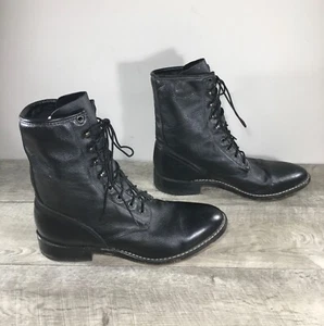 Vintage Durango 1990s Black Leather Packer Western Boots Lace Up Cowboy Roper 11 - Picture 1 of 10