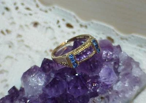 10K 3 Amethyst 6 Sapphire Ring 2.9 gram Filigree Yellow Gold Sz 9 Vintage Ornate - Picture 1 of 6