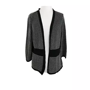 Kim Rogers Damen-Strickjacke Pullover Größe Medium schwarz weiß gestreift offen vorne - Bild 1 von 8
