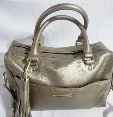 Tommy Hilfiger metallic golden satchel fringe crossbody bag women purse - Image 1 of 4