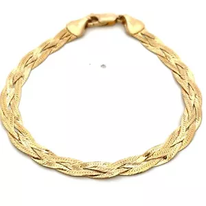 14KT YELLOW GOLD BRAIDED HERRINGBONE BRACELET 7", 4.1 GRAMS - Picture 1 of 5