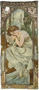 MUCHA NIGHTS REST, TIMES OF THE DAY FRENCH WOVEN TAPESTRY WALL HANGING - Picture 1 of 7