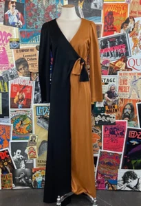 Vtg 60s-70s Black Orange Two Tone V-Neck Corky Craig Wide Leg Jumpsuit Mod Disco - Picture 1 of 10