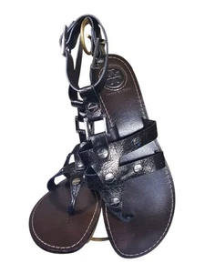 Tory Burch Briza Metallic Silber Grau Leder Gladiator Sandalen DAMEN GRÖSSE 9M - Bild 1 von 13