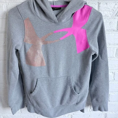 Sudadera con capucha gris con logotipo grande Under Armour para niñas Foto 1 de 3