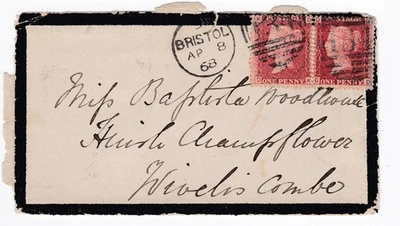1868 QV TWO x 1d PENNY RED STAMPS ON COVER TO HUISH CLAMPFLOWER WIVELISCOMBO - Image 1 of 3