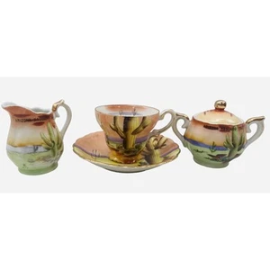 Vintage Arizona Cactus Sugar Creamer Set | Hand-Painted Japanese Desert Scene - Picture 1 of 18