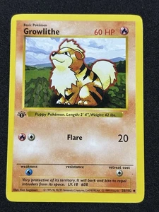 Pokemon Card Growlithe 1st Edition Shadowless 28/102 NM - Picture 1 of 6