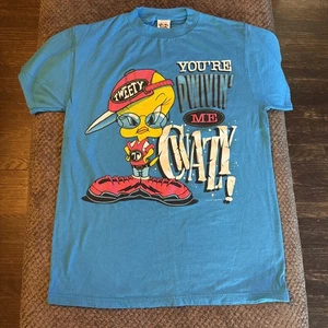 VTG 1997 Looney Tunes Tweety Bird "Dwivin’ Me Cwazy!" Brat T-Shirt Teal Adult M - Picture 1 of 9