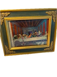 "Última Cena 3D Cuadro Dorado Marco Decorativo Jesús De Colección Impresión Soporte O Colgar 9""x7""" - Imagen 1 de 11