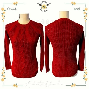 NEW Girls Tahari Long Sleeve Pullover Sweater Red Sparkle Chunky Knit Size Med - Picture 1 of 4