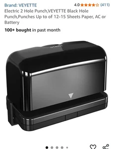 Elektrischer 2 Locher, VEYETTE Schwarz Locher, Stanzt bis zu 12-15 Blatt... - Bild 1 von 10