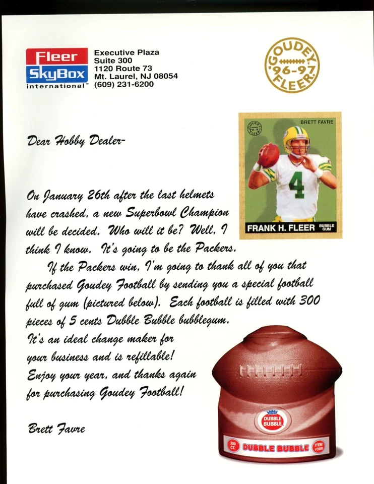 Fleer Skybox Goudey 1996-97 hobby distribuidor carta exclusiva Brett Favre Foto 1 de 1