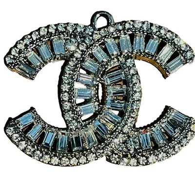 Chanel Button Charm  XL Silver Crystals Stamped 39mm - Image 1 of 4